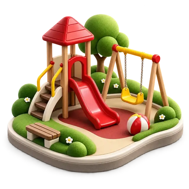 Purva Anekal children's play area with slide, swings, seating and landscape