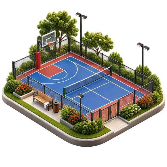 Purva Anekal multipurpose sports court with activity space and surrounding planting