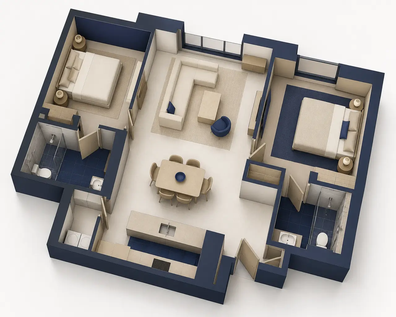 Generic conceptual two-bedroom apartment zoning study Generic conceptual two-bedroom apartment zoning study