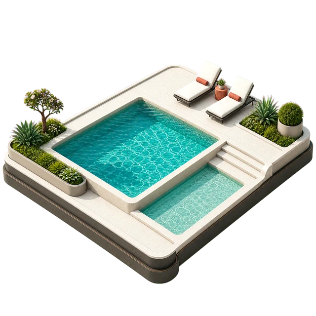 Swimming pool and pool deck amenity illustration